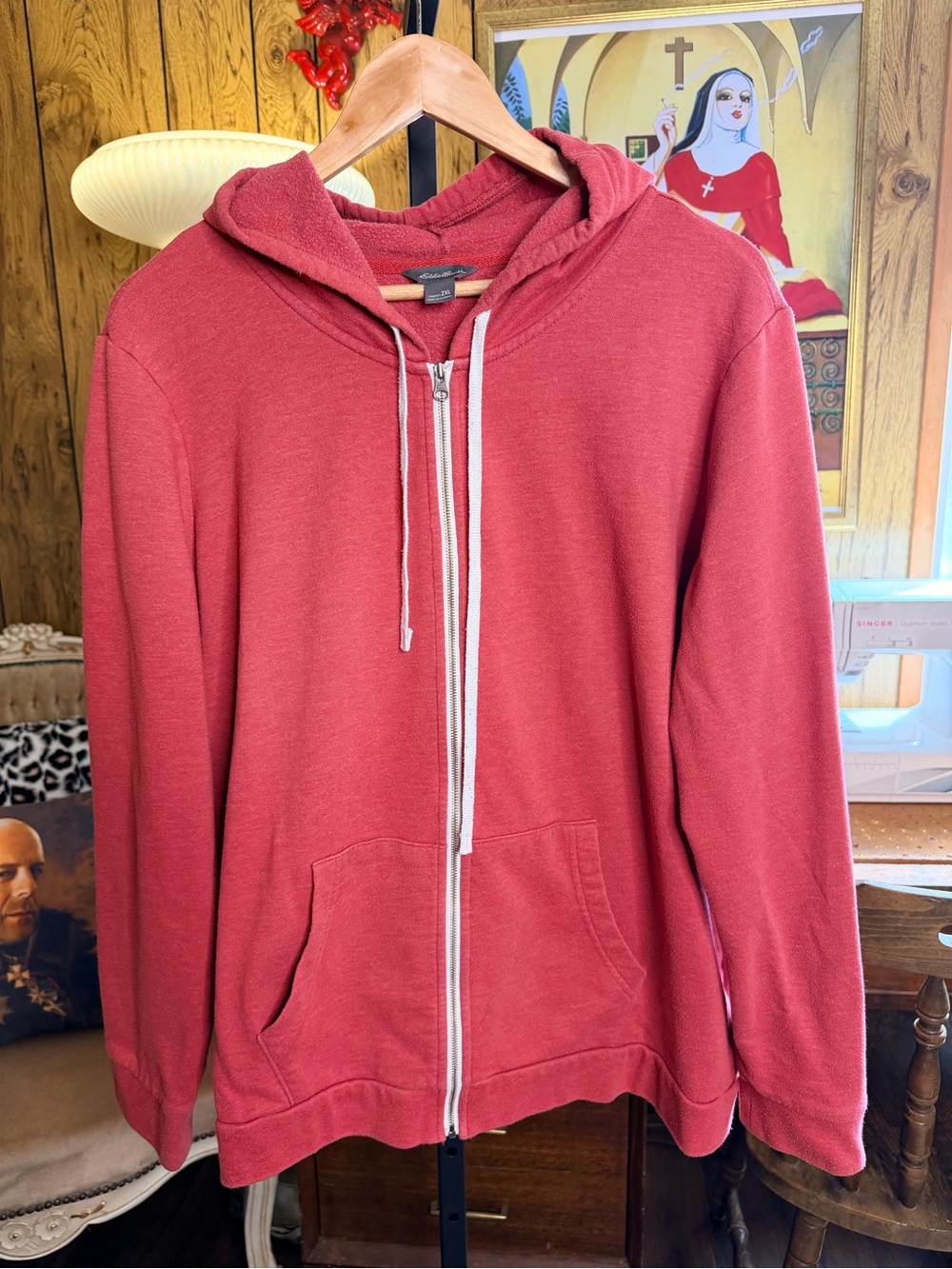 Eddie Bauer Brick Red Full-Zip Hooded Sweatshirt